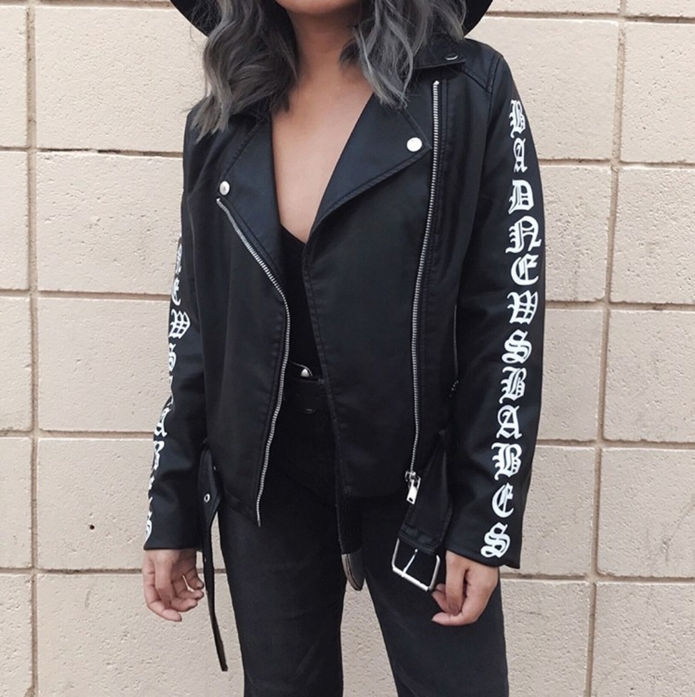 Forever 21 black leather zipper buckle moto jacket
